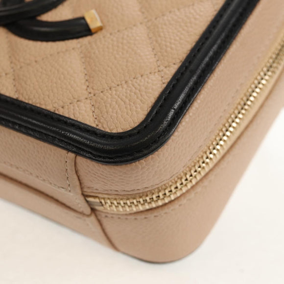 CHANEL CC Filigree Vanity Chain Bag Caviar Skin Beige Gold CC Auth fm4940M