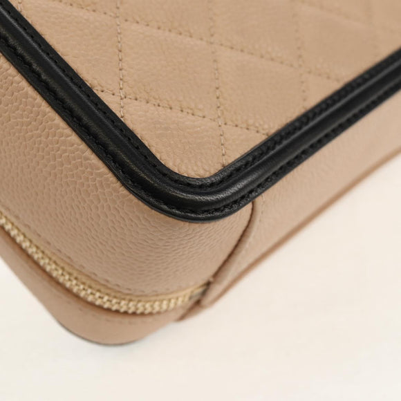 CHANEL CC Filigree Vanity Chain Bag Caviar Skin Beige Gold CC Auth fm4940M