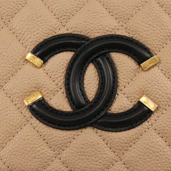 CHANEL CC Filigree Vanity Chain Bag Caviar Skin Beige Gold CC Auth fm4940M