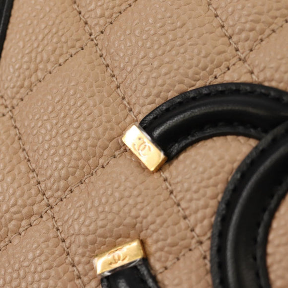 CHANEL CC Filigree Vanity Chain Bag Caviar Skin Beige Gold CC Auth fm4940M