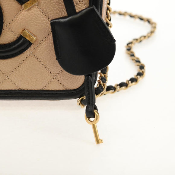CHANEL CC Filigree Vanity Chain Bag Caviar Skin Beige Gold CC Auth fm4940M
