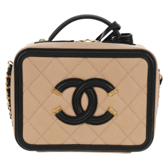 CHANEL CC Filigree Vanity Chain Bag Caviar Skin Beige Gold CC Auth fm4940M