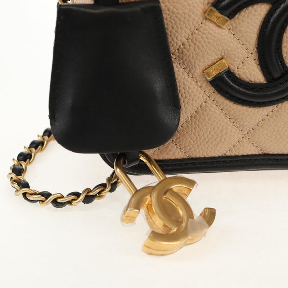 CHANEL CC Filigree Vanity Chain Bag Caviar Skin Beige Gold CC Auth fm4940M
