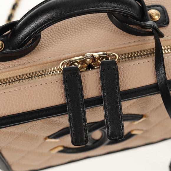 CHANEL CC Filigree Vanity Chain Bag Caviar Skin Beige Gold CC Auth fm4940M