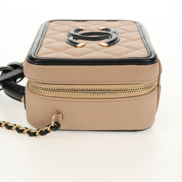 CHANEL CC Filigree Vanity Chain Bag Caviar Skin Beige Gold CC Auth fm4940M