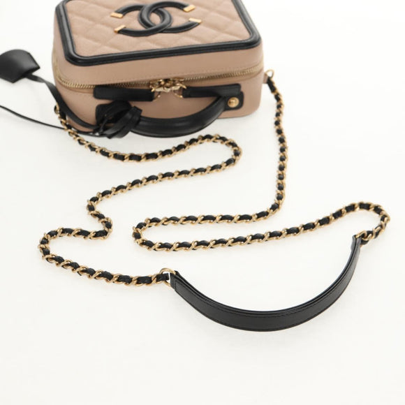 CHANEL CC Filigree Vanity Chain Bag Caviar Skin Beige Gold CC Auth fm4940M