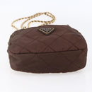 PRADA Chain Shoulder Bag Nylon Brown Gold Auth fm4942-5