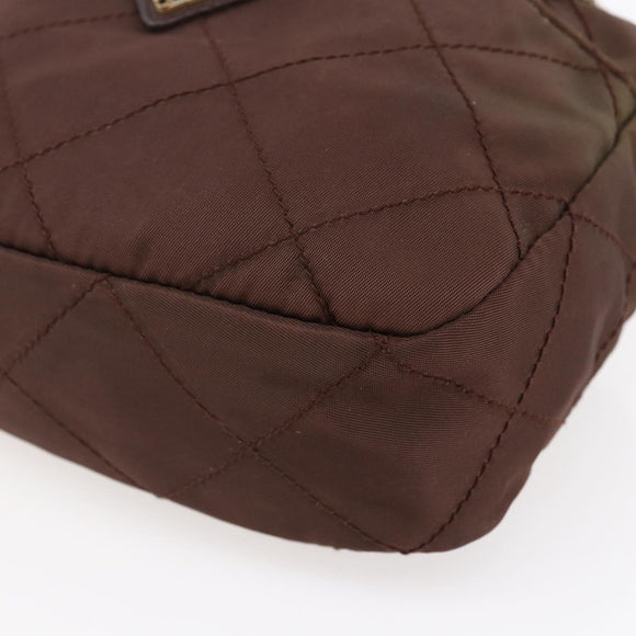 PRADA Chain Shoulder Bag Nylon Brown Gold Auth fm4942
