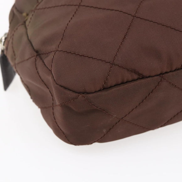 PRADA Chain Shoulder Bag Nylon Brown Gold Auth fm4942