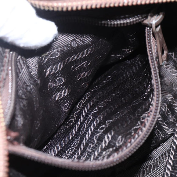 PRADA Chain Shoulder Bag Nylon Brown Gold Auth fm4942
