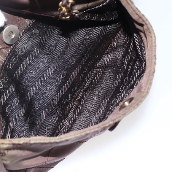 PRADA Chain Shoulder Bag Nylon Brown Gold Auth fm4942