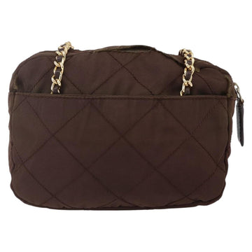 PRADA Chain Shoulder Bag Nylon Brown Gold Auth fm4942 - 0