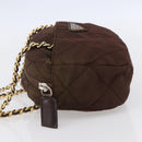 PRADA Chain Shoulder Bag Nylon Brown Gold Auth fm4942-3