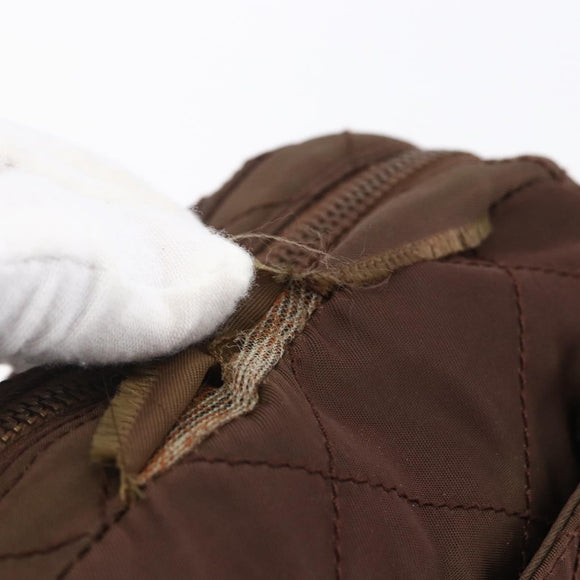 PRADA Chain Shoulder Bag Nylon Brown Gold Auth fm4942