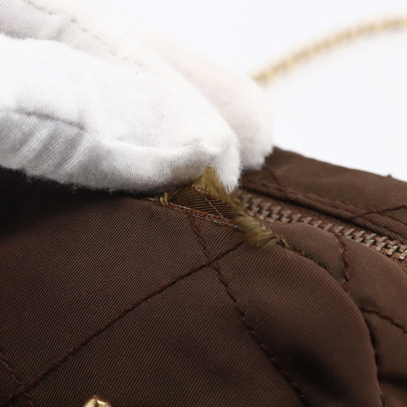 PRADA Chain Shoulder Bag Nylon Brown Gold Auth fm4942