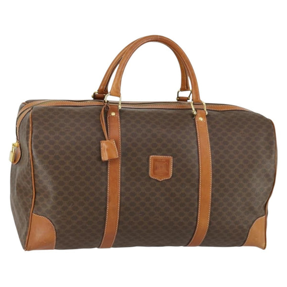 CELINE Macadam Canvas Boston Bag PVC Leather Brown Gold Auth fm4953