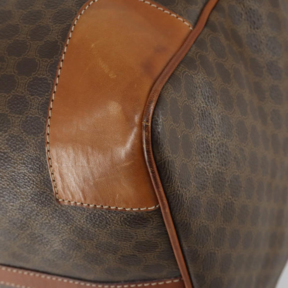 CELINE Macadam Canvas Boston Bag PVC Leather Brown Gold Auth fm4953