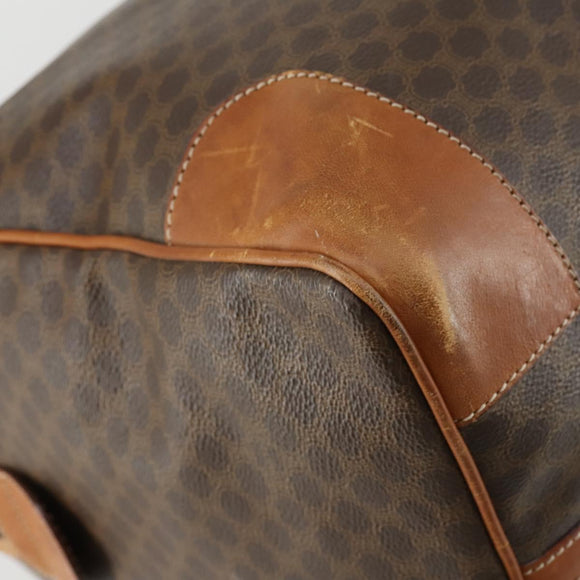 CELINE Macadam Canvas Boston Bag PVC Leather Brown Gold Auth fm4953