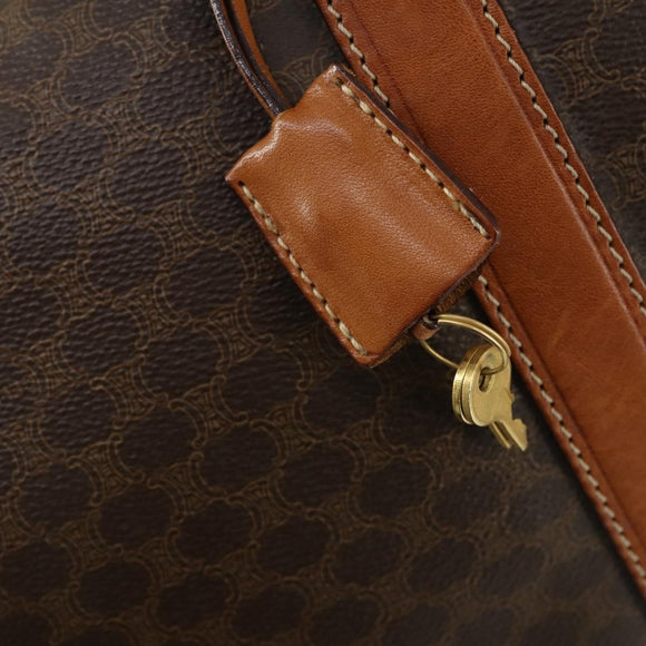 CELINE Macadam Canvas Boston Bag PVC Leather Brown Gold Auth fm4953