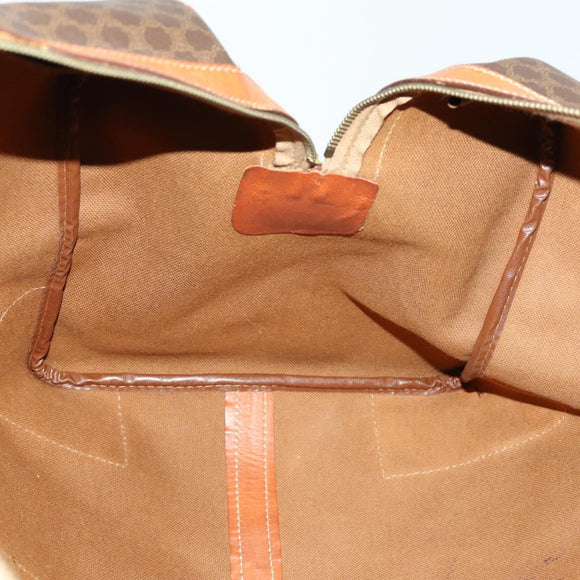 CELINE Macadam Canvas Boston Bag PVC Leather Brown Gold Auth fm4953