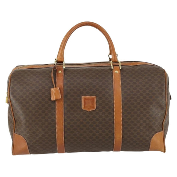 CELINE Macadam Canvas Boston Bag PVC Leather Brown Gold Auth fm4953