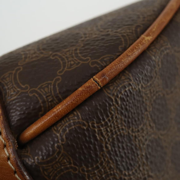 CELINE Macadam Canvas Boston Bag PVC Leather Brown Gold Auth fm4953