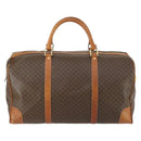 CELINE Macadam Canvas Boston Bag PVC Leather Brown Gold Auth fm4953-3