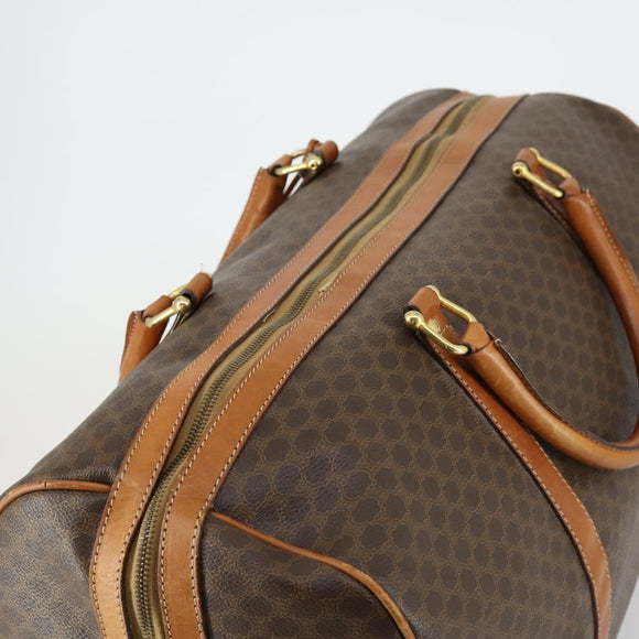 CELINE Macadam Canvas Boston Bag PVC Leather Brown Gold Auth fm4953