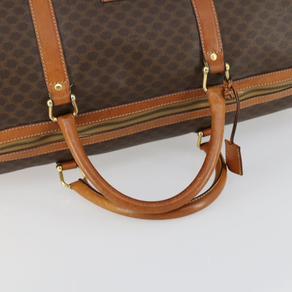CELINE Macadam Canvas Boston Bag PVC Leather Brown Gold Auth fm4953