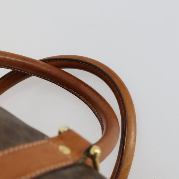 CELINE Macadam Canvas Boston Bag PVC Leather Brown Gold Auth fm4953