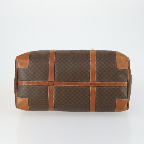 CELINE Macadam Canvas Boston Bag PVC Leather Brown Gold Auth fm4953