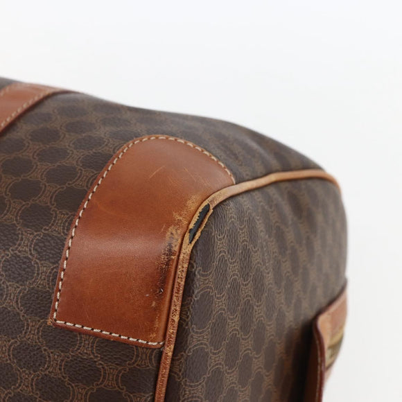 CELINE Macadam Canvas Boston Bag PVC Leather Brown Gold Auth fm4954