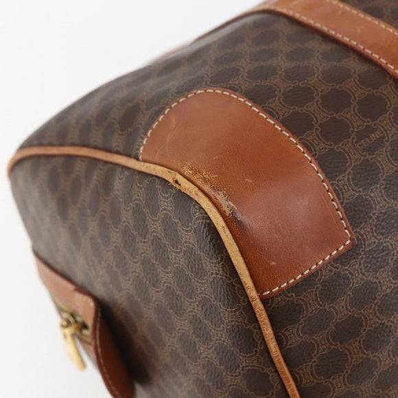 CELINE Macadam Canvas Boston Bag PVC Leather Brown Gold Auth fm4954