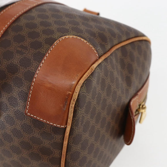 CELINE Macadam Canvas Boston Bag PVC Leather Brown Gold Auth fm4954