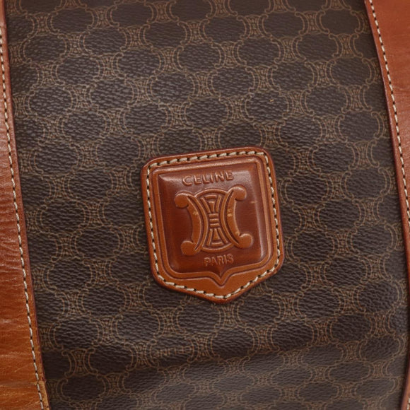 CELINE Macadam Canvas Boston Bag PVC Leather Brown Gold Auth fm4954