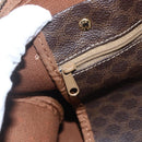 CELINE Macadam Canvas Boston Bag PVC Leather Brown Gold Auth fm4954-18