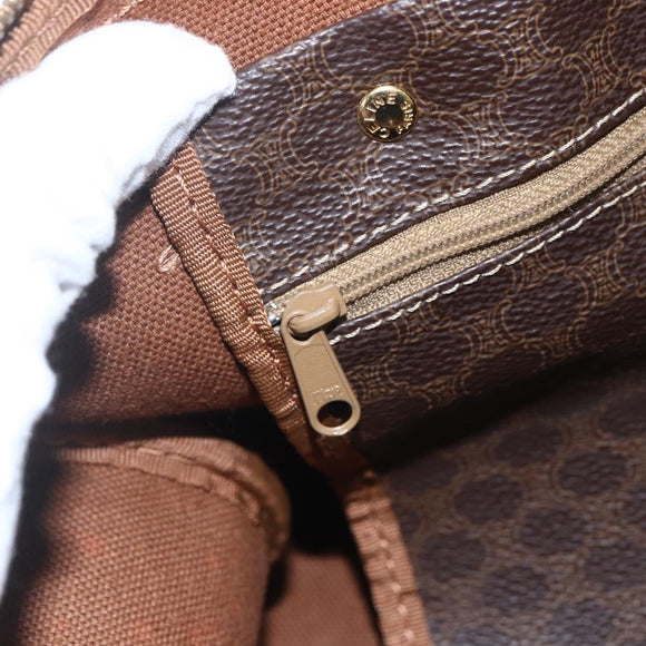 CELINE Macadam Canvas Boston Bag PVC Leather Brown Gold Auth fm4954