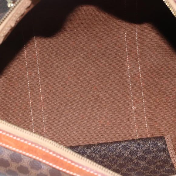 CELINE Macadam Canvas Boston Bag PVC Leather Brown Gold Auth fm4954