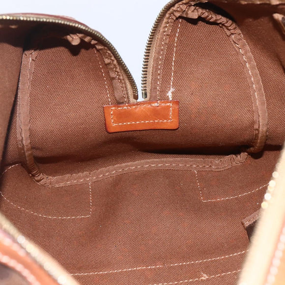 CELINE Macadam Canvas Boston Bag PVC Leather Brown Gold Auth fm4954