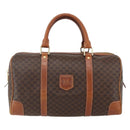 CELINE Macadam Canvas Boston Bag PVC Leather Brown Gold Auth fm4954-13