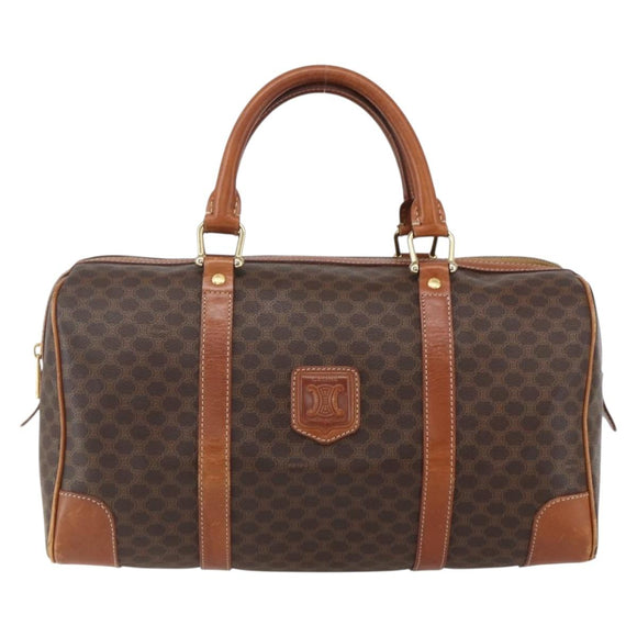 CELINE Macadam Canvas Boston Bag PVC Leather Brown Gold Auth fm4954