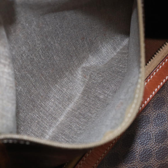 CELINE Macadam Canvas Boston Bag PVC Leather Brown Gold Auth fm4954