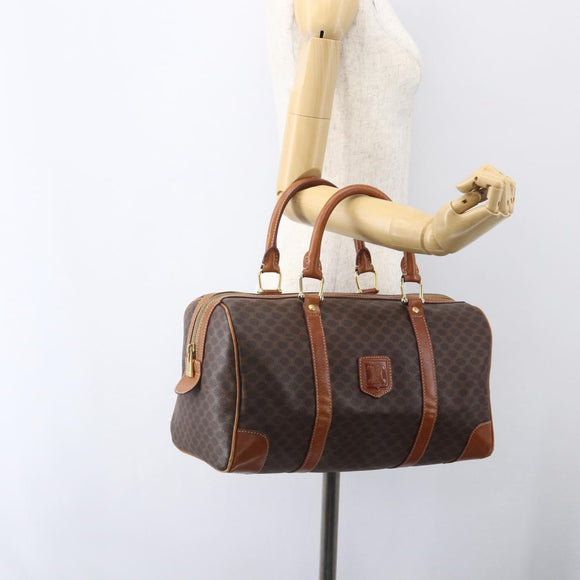 CELINE Macadam Canvas Boston Bag PVC Leather Brown Gold Auth fm4954