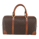 CELINE Macadam Canvas Boston Bag PVC Leather Brown Gold Auth fm4954-2