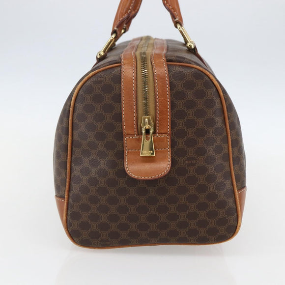 CELINE Macadam Canvas Boston Bag PVC Leather Brown Gold Auth fm4954