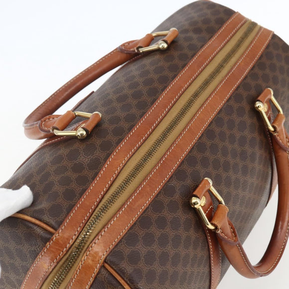 CELINE Macadam Canvas Boston Bag PVC Leather Brown Gold Auth fm4954