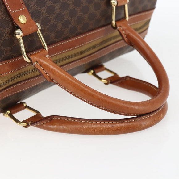 CELINE Macadam Canvas Boston Bag PVC Leather Brown Gold Auth fm4954