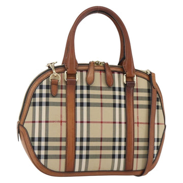 BURBERRY Nova Check Hand Bag PVC 2way Beige Gold Auth fm4955