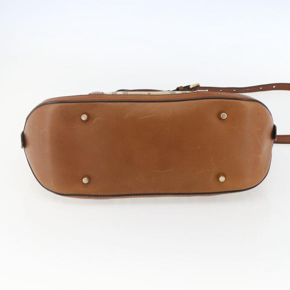 BURBERRY Nova Check Hand Bag PVC 2way Beige Gold Auth fm4955