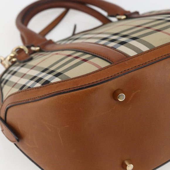 BURBERRY Nova Check Hand Bag PVC 2way Beige Gold Auth fm4955